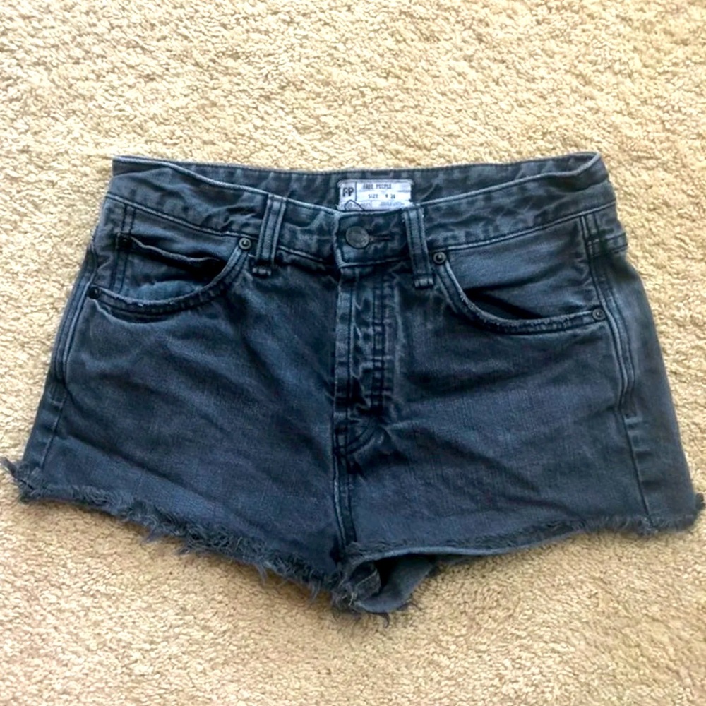 FREE PEOPLE Button Fly Black Jean Fray Shorts
